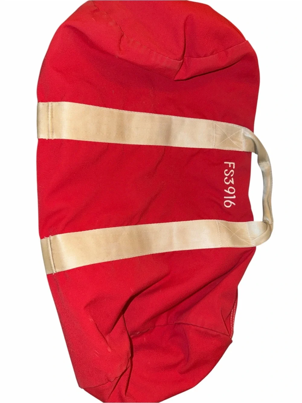 Vintage Lands' End Red Canvas Duffel with Cream Straps